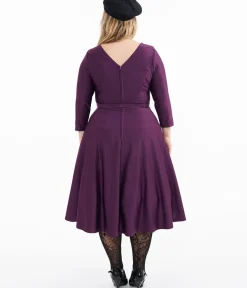 Unique Vintage Swing|Everyday Dresses>Plus Size 1950s Eggplant & Black Spiderweb Devon Swing Dress