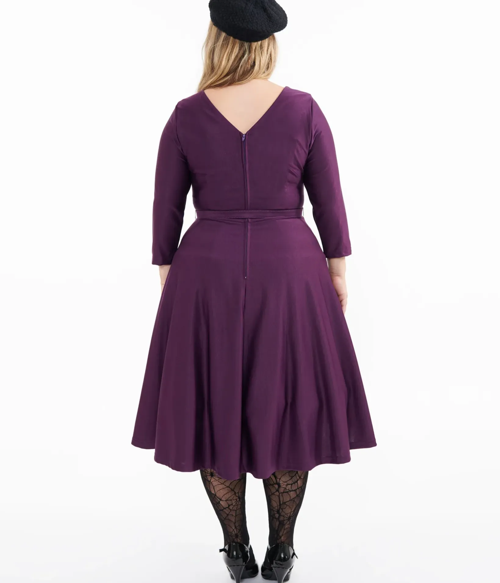 Unique Vintage Swing|Everyday Dresses>Plus Size 1950s Eggplant & Black Spiderweb Devon Swing Dress
