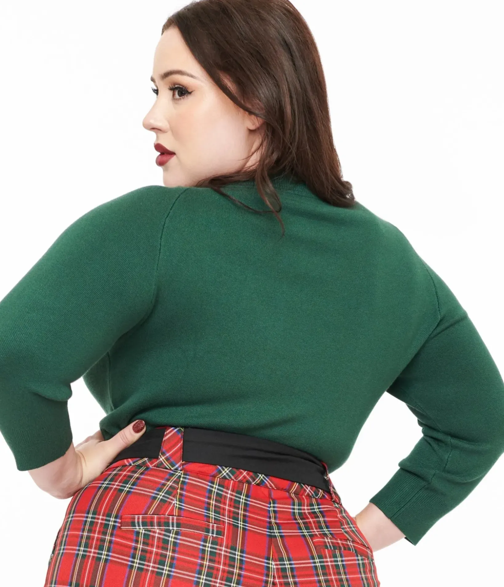 Unique Vintage Sweaters & Cardigans|Sweaters & Cardigans>Plus Size 1960s Forest Green & Cream Cat Lorelai Sweater