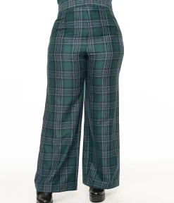 Unique Vintage Pants|Pants>Plus Size 1940s Green & Black Plaid High Waist Pants