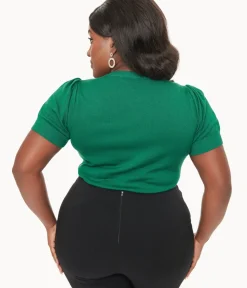 Unique Vintage Sweaters & Cardigans|Sweaters & Cardigans>Plus Size 1950s Green Christmas Embroidered Sweater