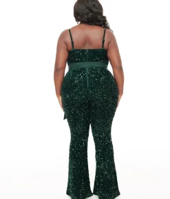Unique Vintage Rompers & Jumpsuits|Rompers & Jumpsuits>Plus Size 1960s Green Sequin Flare Jumpsuit