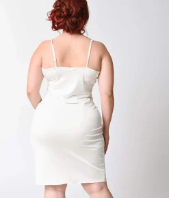 Unique Vintage Special Occasion|Wedding Dresses>Plus Size Short White Stretch Slip