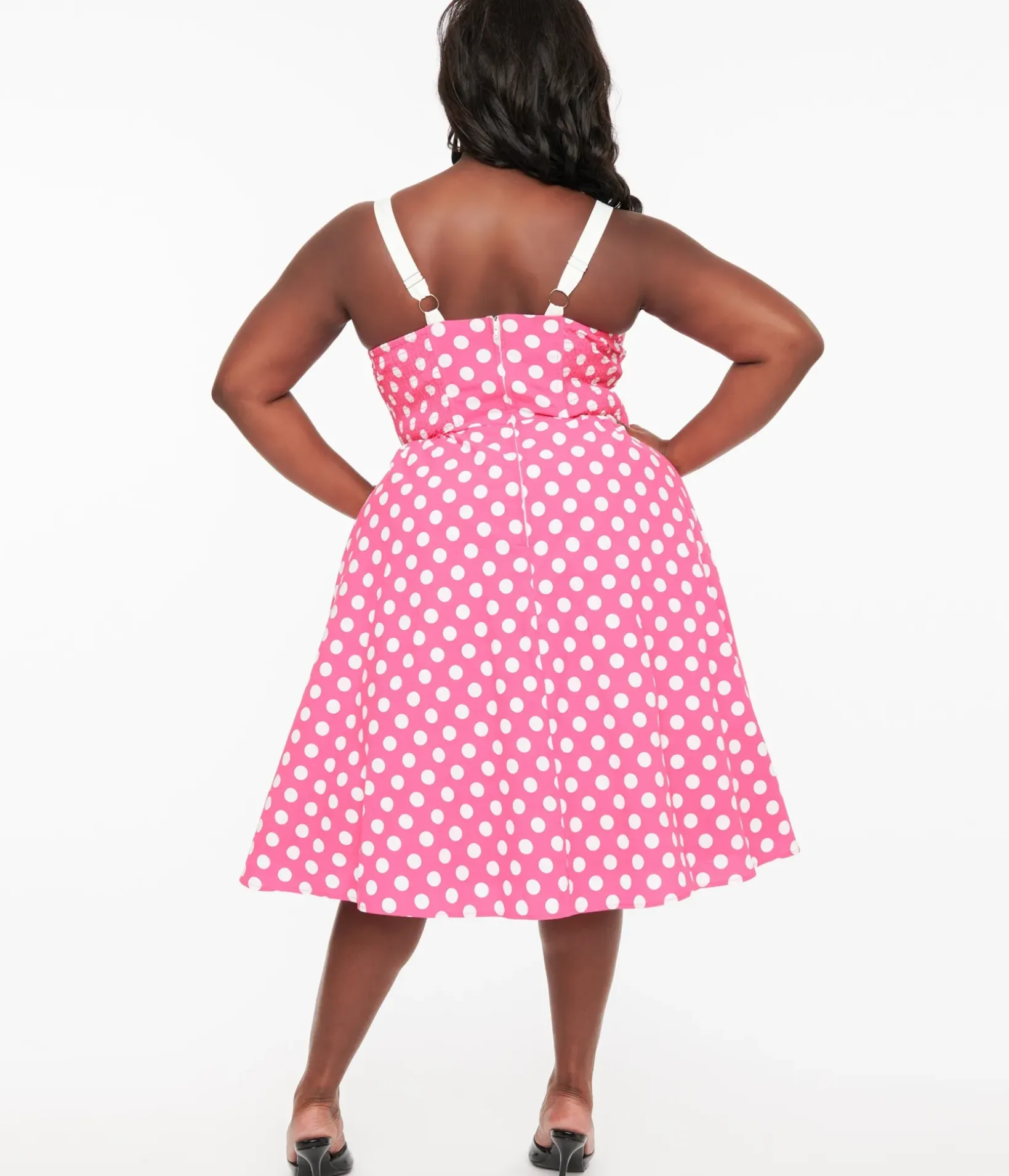 Unique Vintage Swing|Swing>Plus Size 1950s Hot Pink & White Polka Dot Cotton Swing Dress