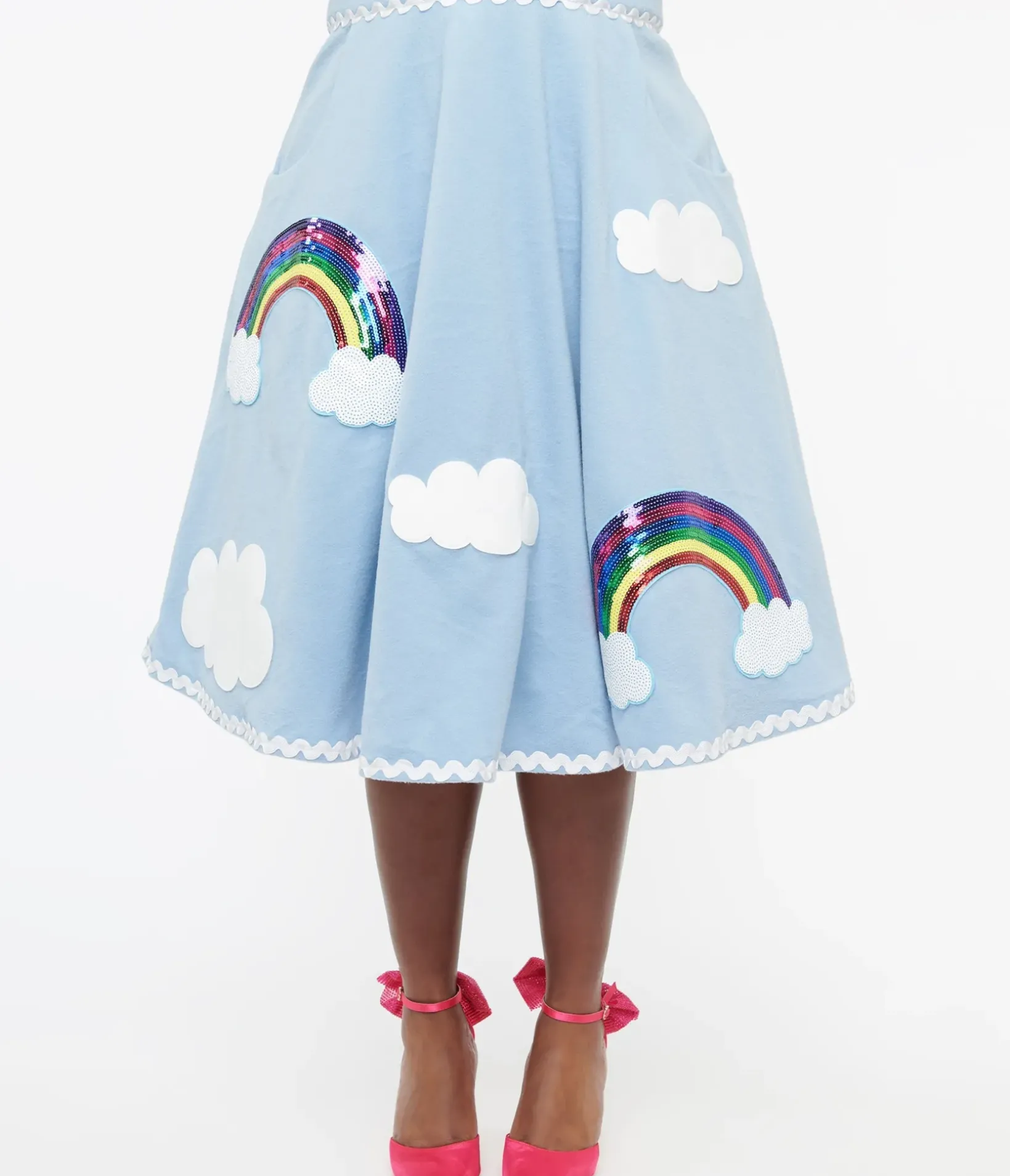 Unique Vintage Skirts|Skirts>Plus Size 1950s Light Blue & Rainbow Sequin Soda Shop Swing Skirt