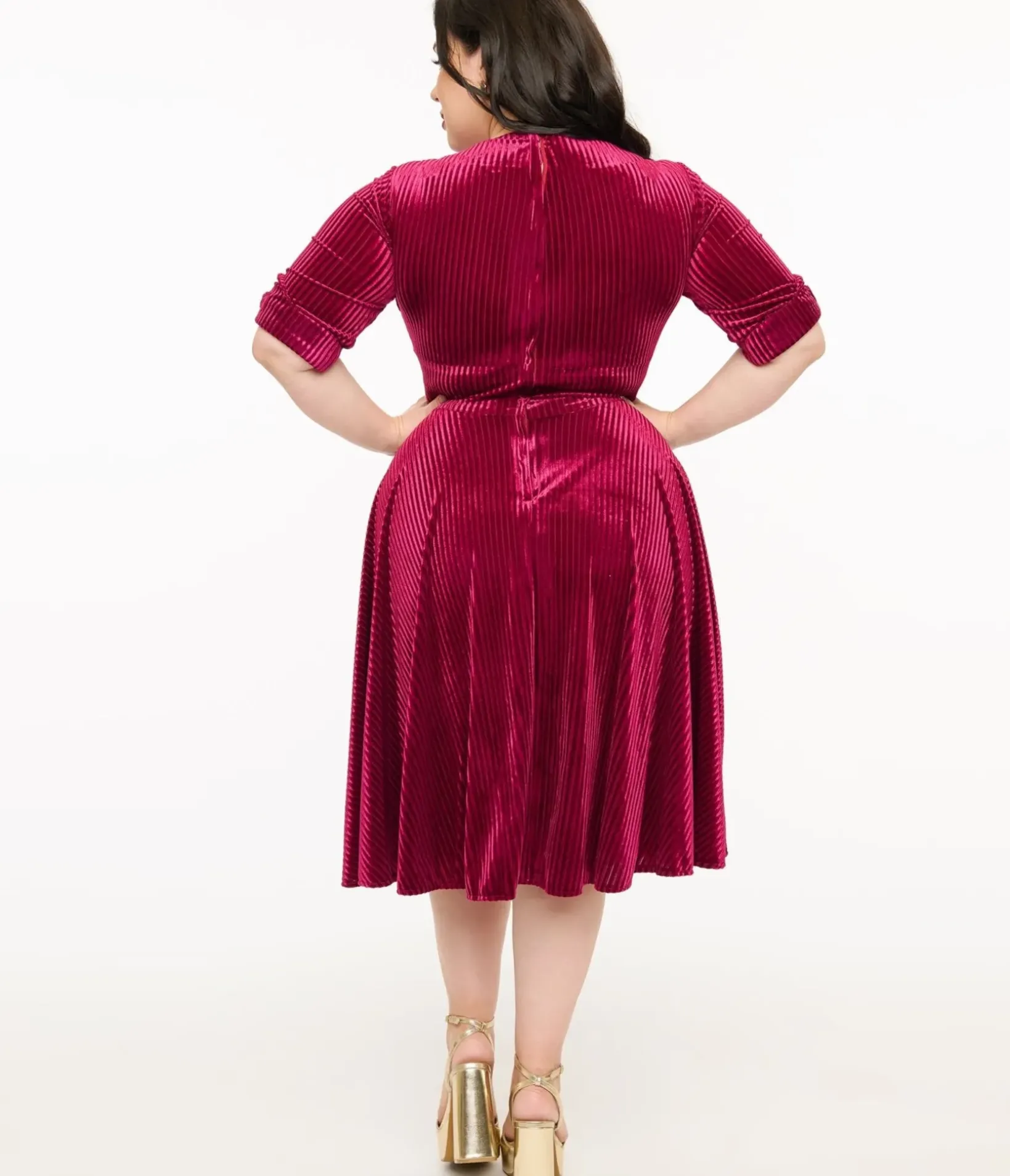 Unique Vintage Swing|Swing>Plus Size 1950s Merlot Textured Velvet Delores Swing Dress