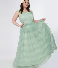 Unique Vintage Everyday Dresses|Special Occasion>Plus Size 1950s Mint Green Clip Dot Off The Shoulder Cocktail Dress