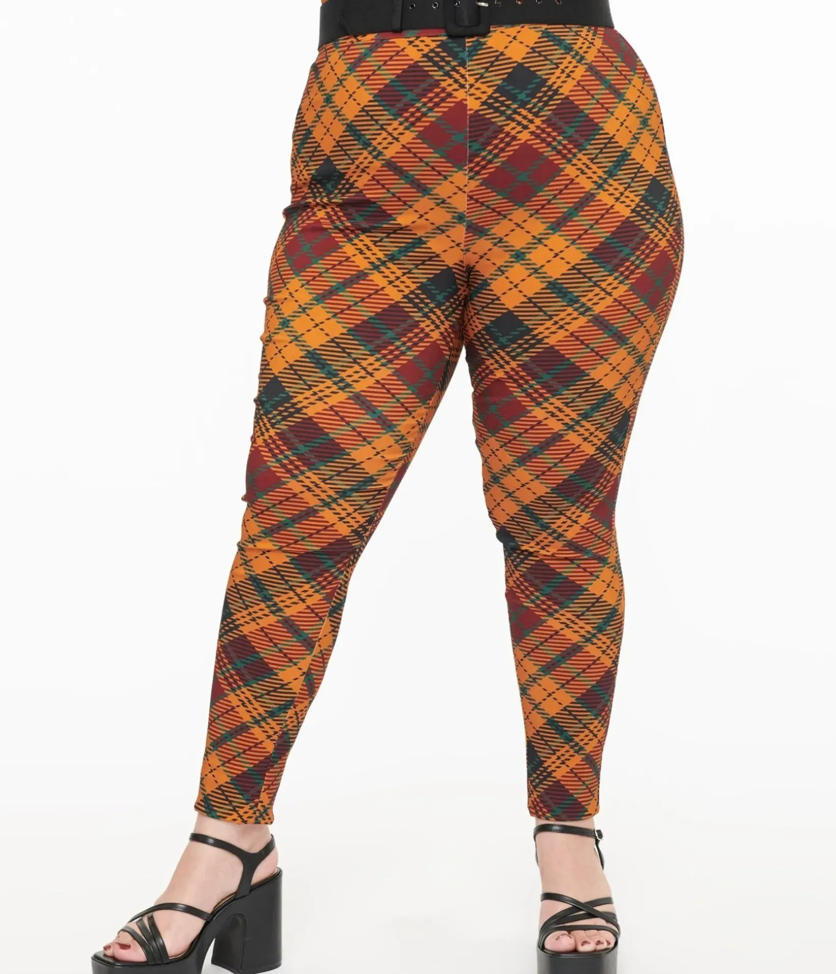 Unique Vintage Pants|Pants>Plus Size 1960s Mustard & Burgundy Plaid High Waist Cigarette Pants