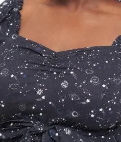 Unique Vintage Swing|Pocket Dresses>Plus Size 1950s Navy Cosmos Print Swing Dress