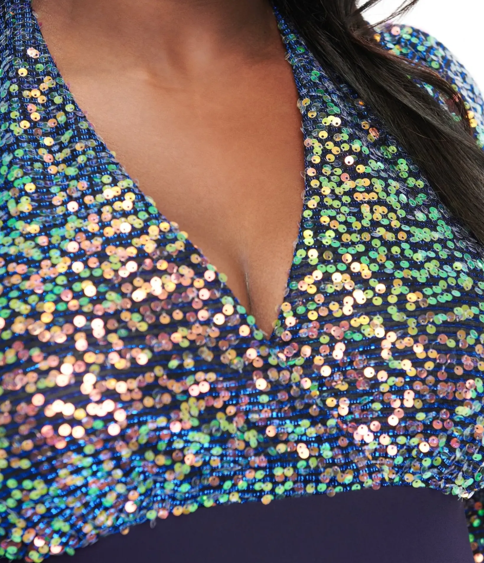 Unique Vintage Maxi|Midi & Maxi>Plus Size 1970s Navy Glitter Sequin Maxi Dress