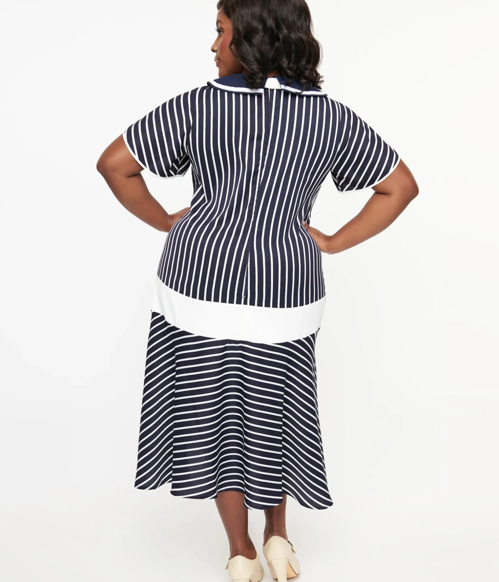 Unique Vintage Special Occasion|Flapper Dresses>Plus Size 1920s Navy & White Striped Flapper Dress