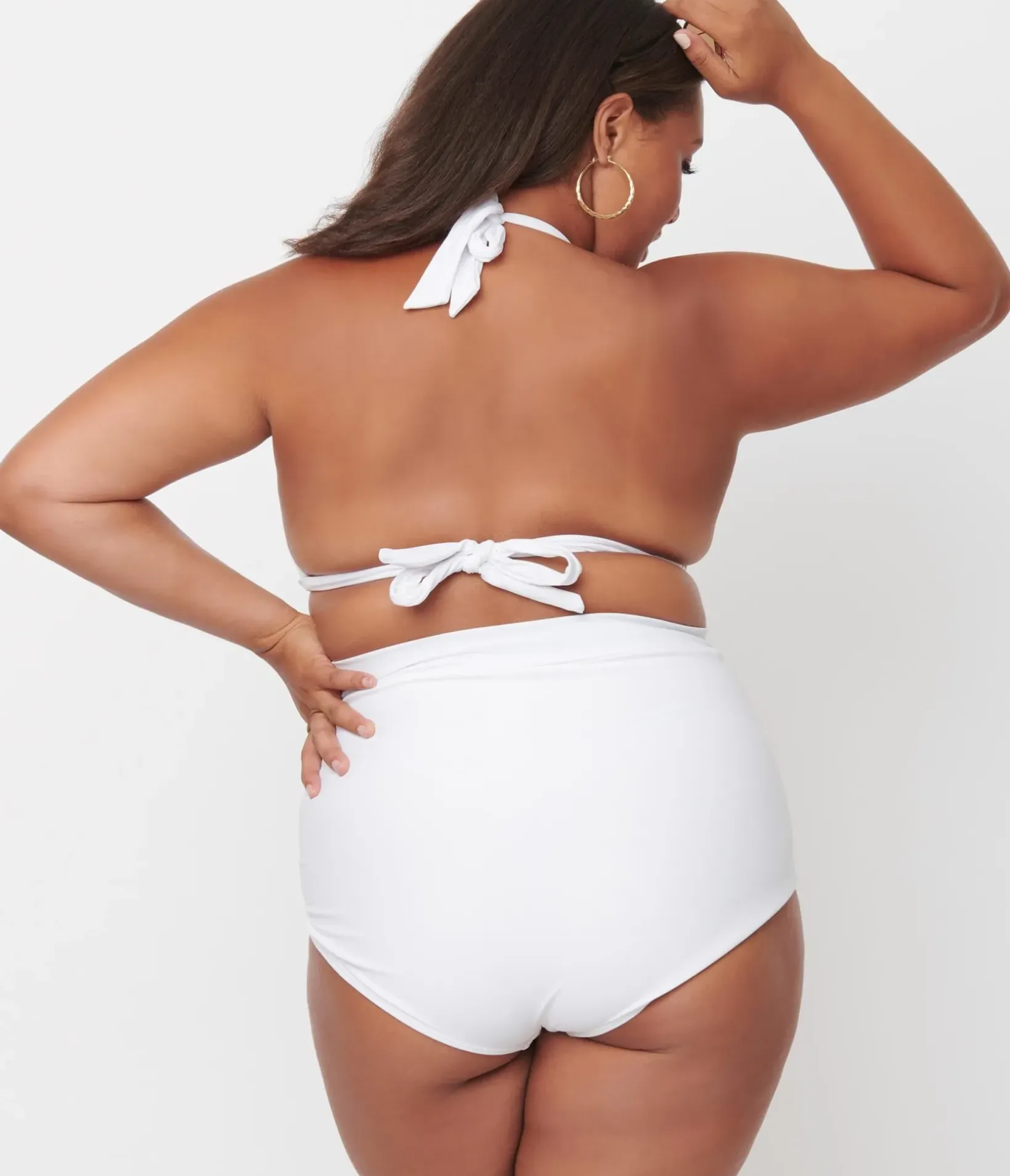 Unique Vintage Two Piece Swim|Swim Tops>Plus Size Solid White Monroe Halter Swim Top