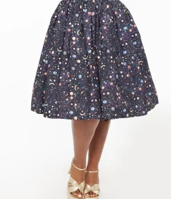 Unique Vintage Skirts|Skirts>Plus Size Space Print Gellar Swing Skirt