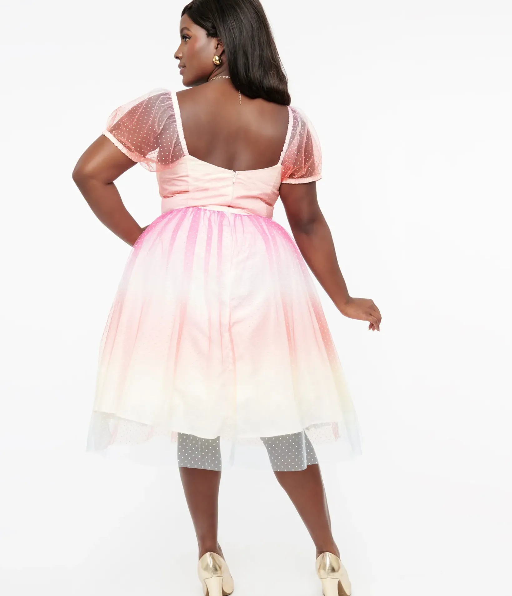 Unique Vintage Fit & Flare|Fit & Flare>Plus Size 1950s Pastel Rainbow Ombre Clip Dot Tulle Sweetheart Fit & Flare Dress