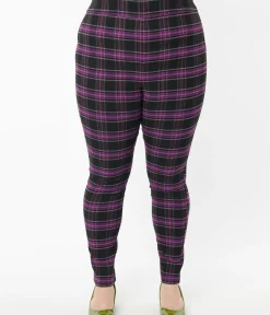 Unique Vintage Pants|Pants>Plus Size 1970s Purple & Black Plaid Rizzo Cigarette Pants