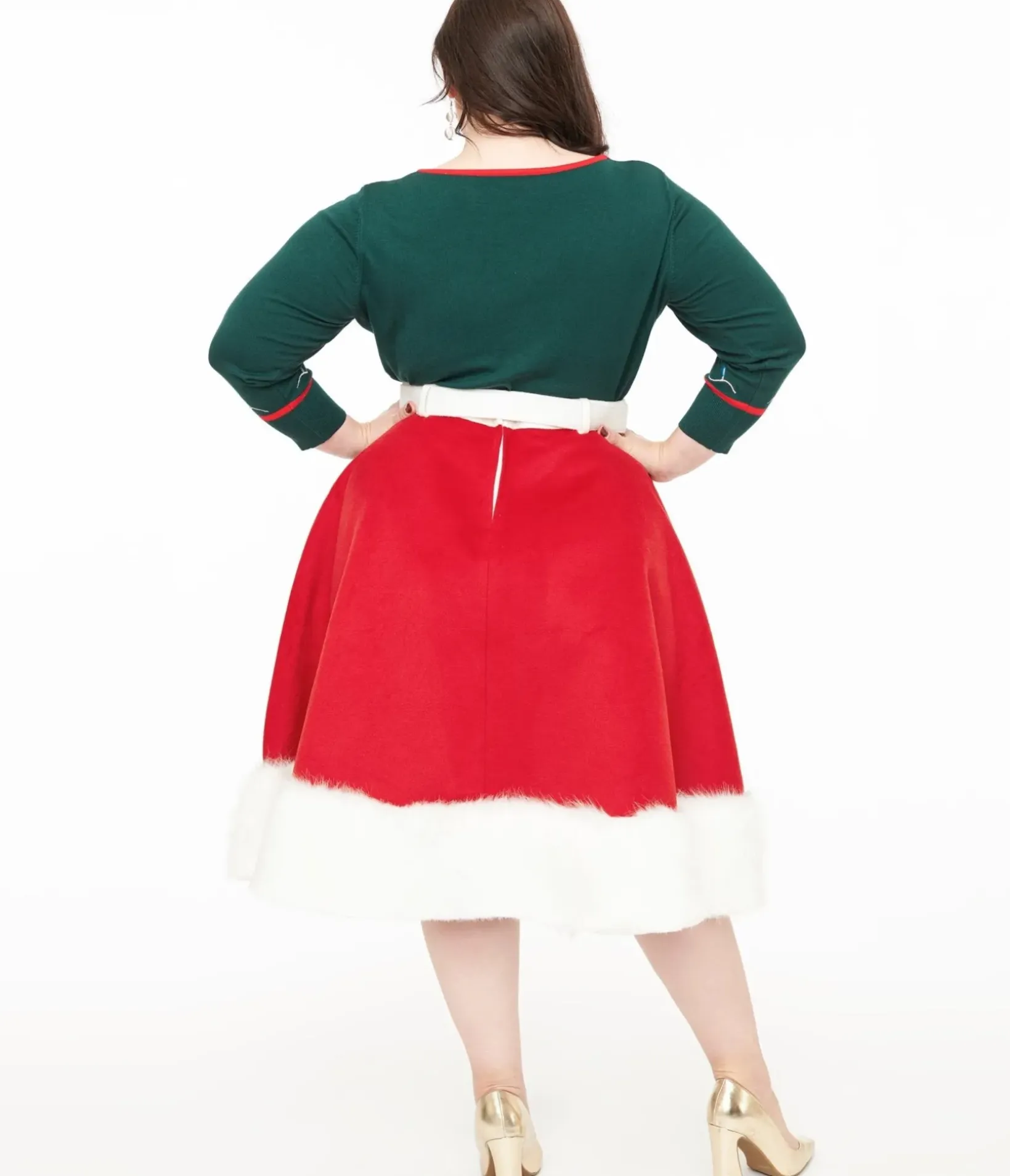 Unique Vintage Skirts|Skirts>Plus Size 1950s Red Felt & White Fur Snowflake Soda Shop Swing Skirt