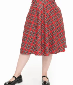 Unique Vintage Skirts|Skirts>Plus Size 1950s Red Plaid High Waist Vivien Swing Skirt