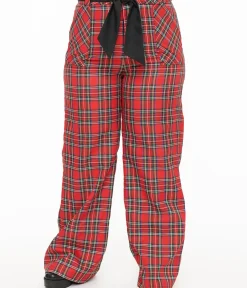 Unique Vintage Pants|Pants>Plus Size 1950s Red Plaid Wide Leg Trousers