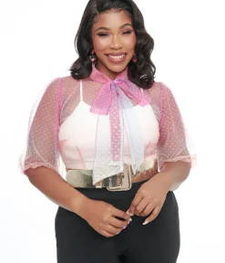 Unique Vintage Blouses|Blouses>Plus Size 1940s Sheer Rainbow Clip Dot Tie Neck Gwen Blouse