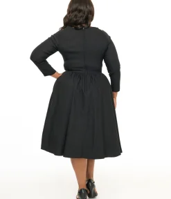 Unique Vintage Swing|Pocket Dresses>Plus Size 1950s Solid Black Sweetheart Swing Dress