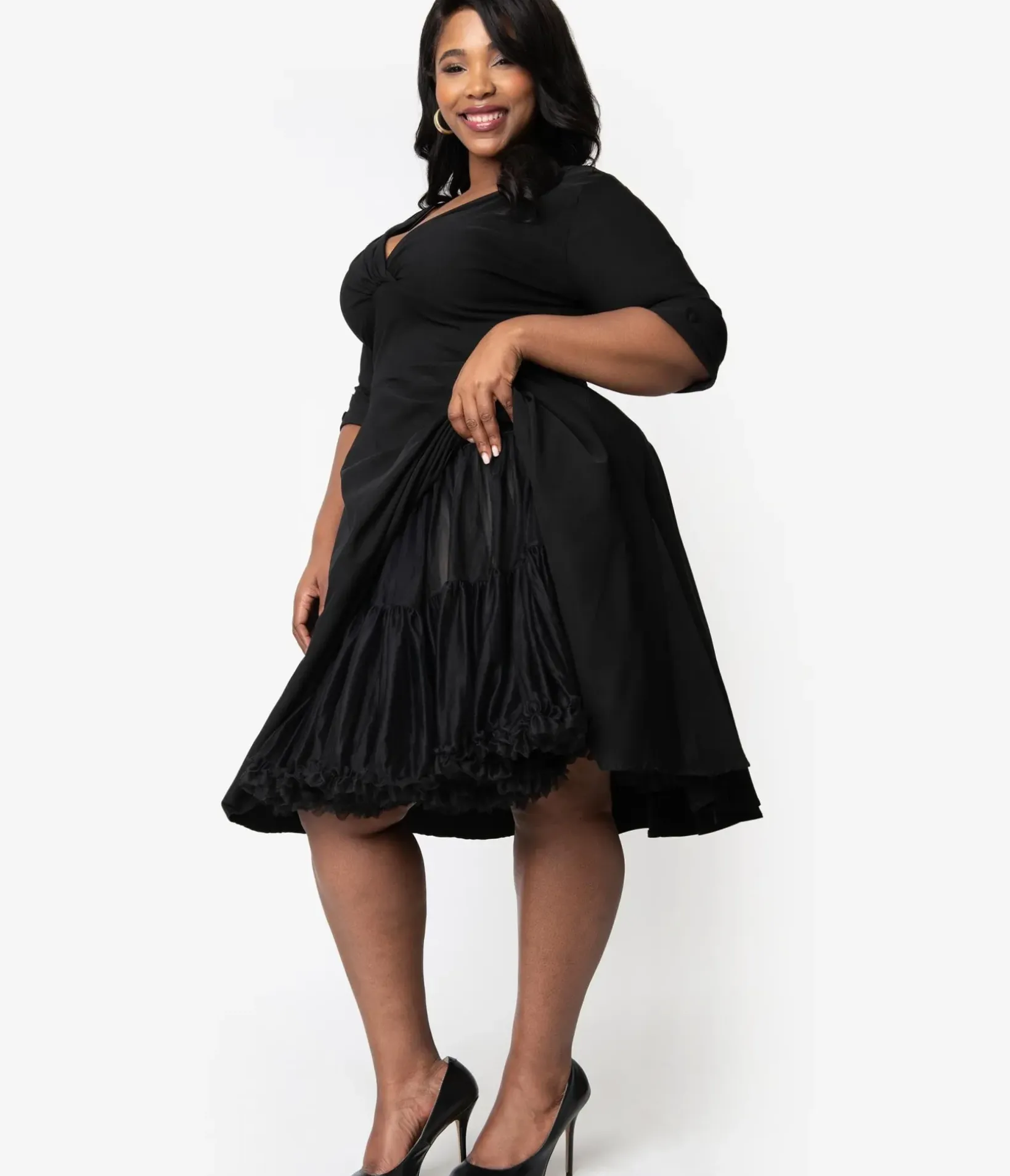 Unique Vintage All Things Black|Halloween>Plus Size 1950s Style Black Ruffled Petticoat Crinoline