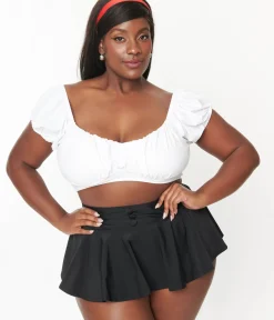 Unique Vintage Two Piece Swim|Swim Tops>Plus Size 1940s White Off The Shoulder Swim Top