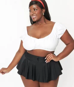 Unique Vintage Two Piece Swim|Swim Tops>Plus Size 1940s White Off The Shoulder Swim Top