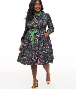Unique Vintage Midi|Everyday Dresses>Plus Size 1970s Woodland Creature Print Shirt Dress