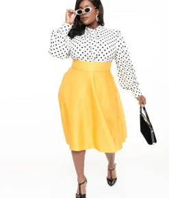 Unique Vintage Skirts|Skirts>Plus Size 1950s Yellow High Waist Vivien Swing Skirt