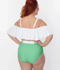 Unique Vintage Two Piece Swim|Swim Tops>Plus Size White Ruffle Swim Top