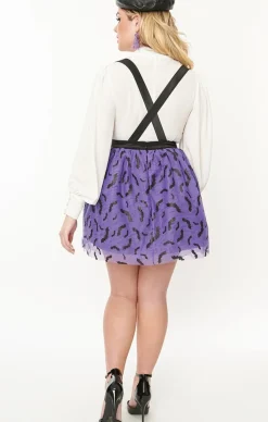 Unique Vintage Skirts|All Things Black>Purple & Black Glitter Bat Print Tulle Suspender Mini Skirt