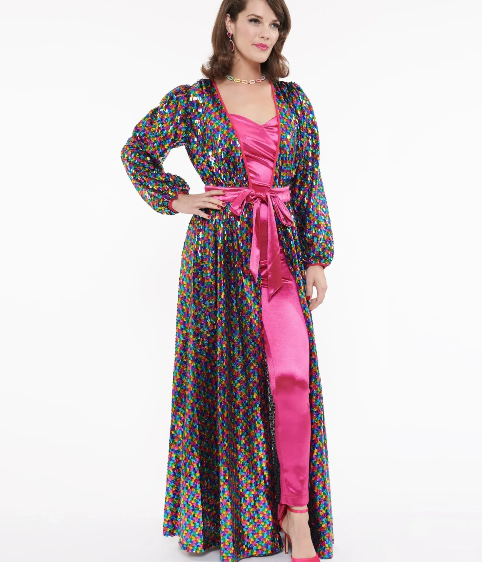 Unique Vintage Maxi|Everyday Dresses>Rainbow Sequins Hollywood Duster