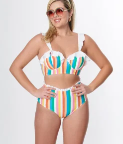 Unique Vintage Swim Bottoms>Rainbow Striped Cape May Swim Bottoms