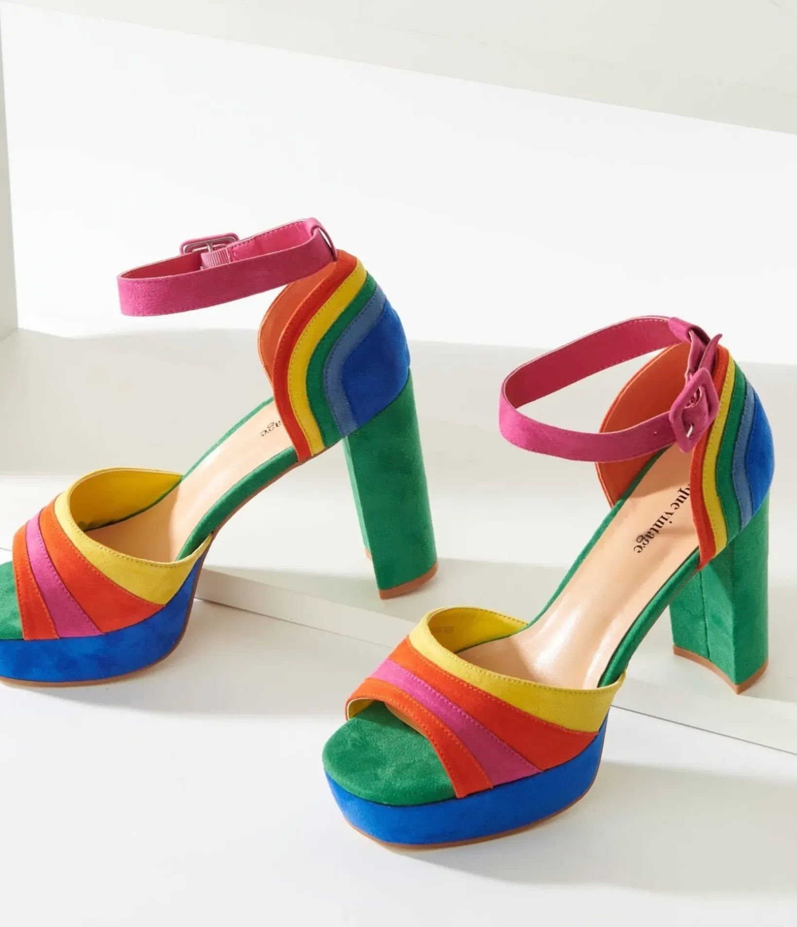Unique Vintage Pride|Concert & Festivals>Rainbow Suede Peep Toe Pumps
