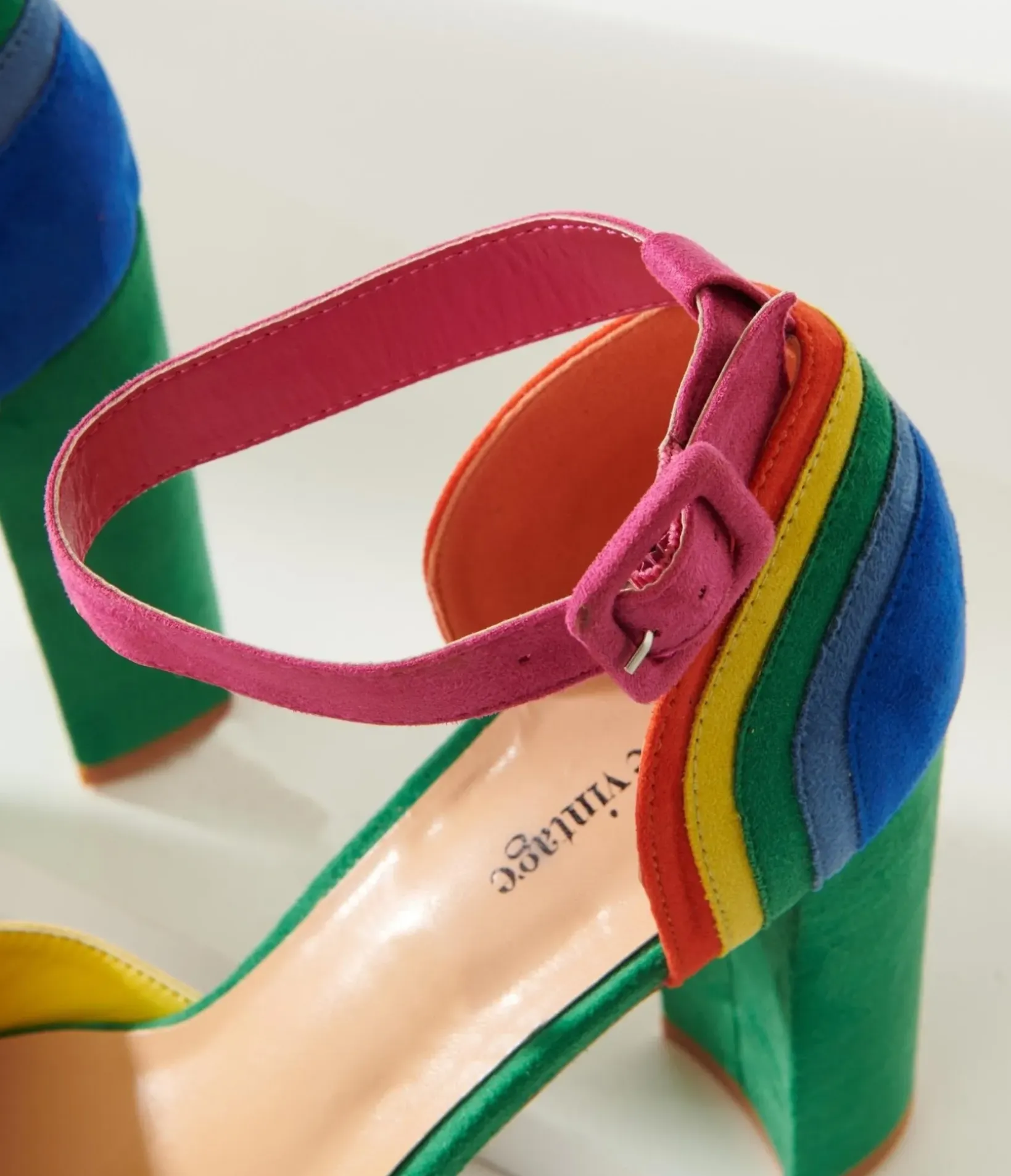 Unique Vintage Pride|Concert & Festivals>Rainbow Suede Peep Toe Pumps