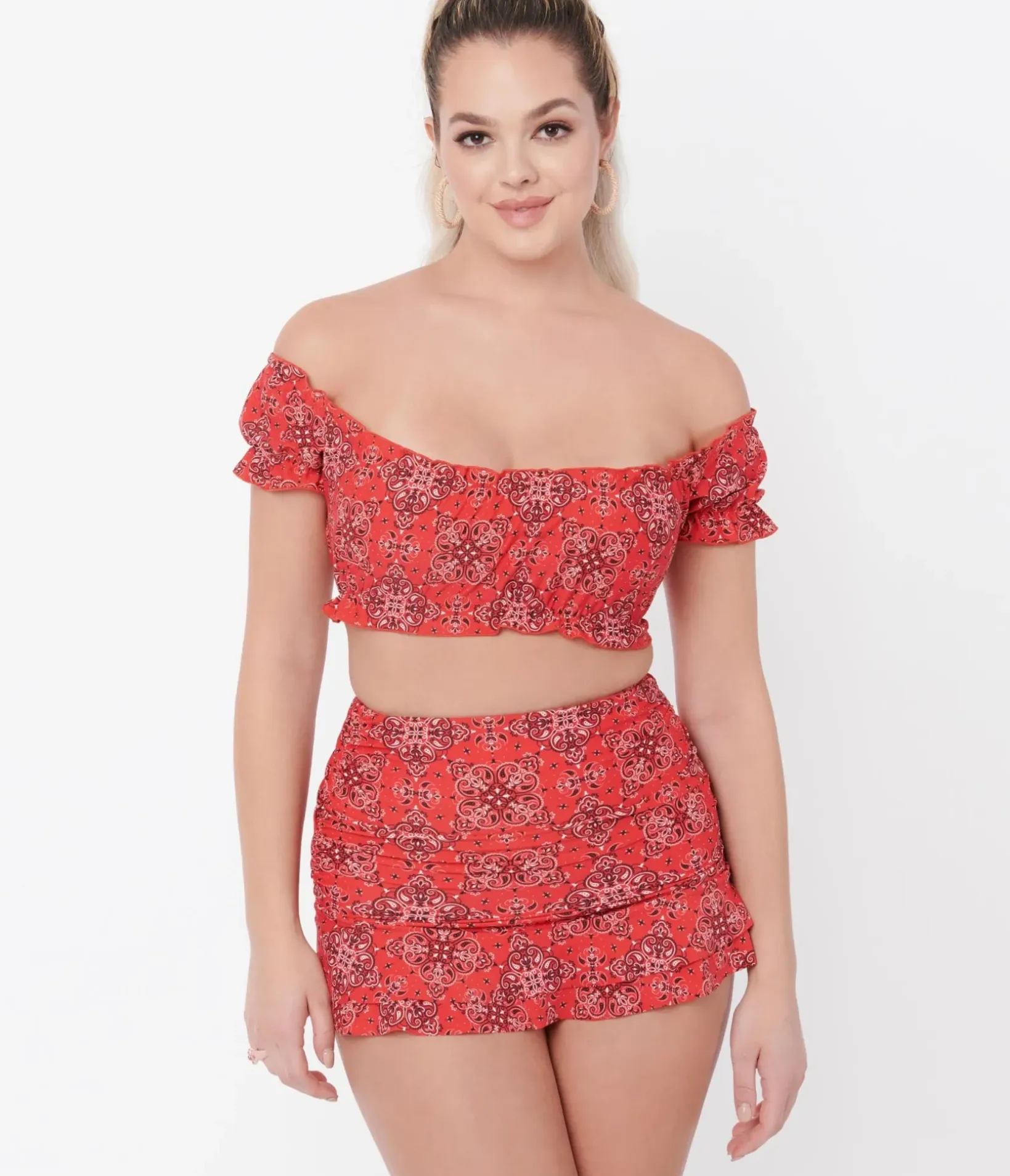 Unique Vintage Swim Bottoms|Two Piece Swim>Red Bandana Print Alice Swim Skirt