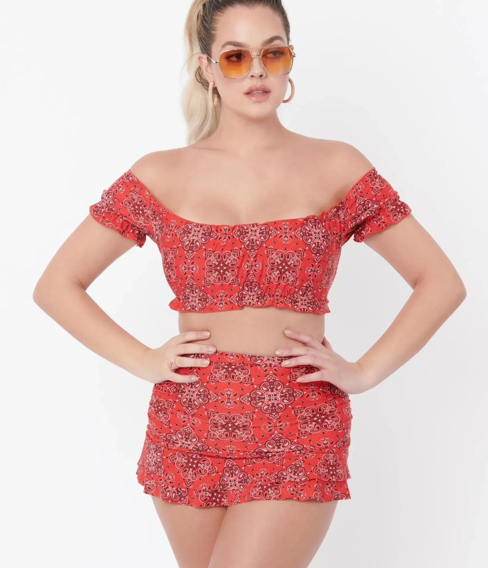 Unique Vintage Swim Bottoms|Two Piece Swim>Red Bandana Print Alice Swim Skirt