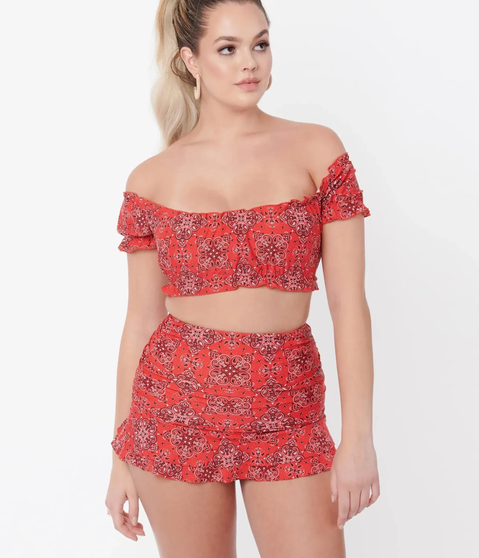 Unique Vintage Swim Bottoms|Two Piece Swim>Red Bandana Print Alice Swim Skirt