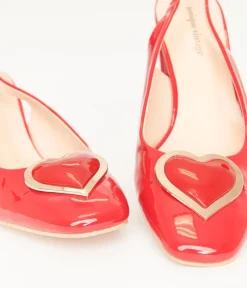 Unique Vintage Heels|All Things Red>Red Heart Leatherette Slingback Heels