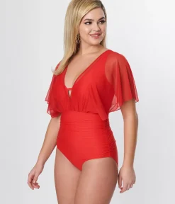 Unique Vintage One Piece Swim|All Things Red><noscript><img width=