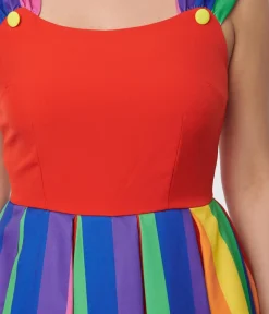 Unique Vintage Swing|Everyday Dresses>Red & Rainbow Stripe Swing Dress