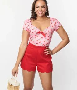 Unique Vintage Shorts|All Things Red>Red Scallop Shorts