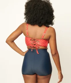 Unique Vintage All Things Red>Red & White Pin Dot Marlene Crop Swim Top