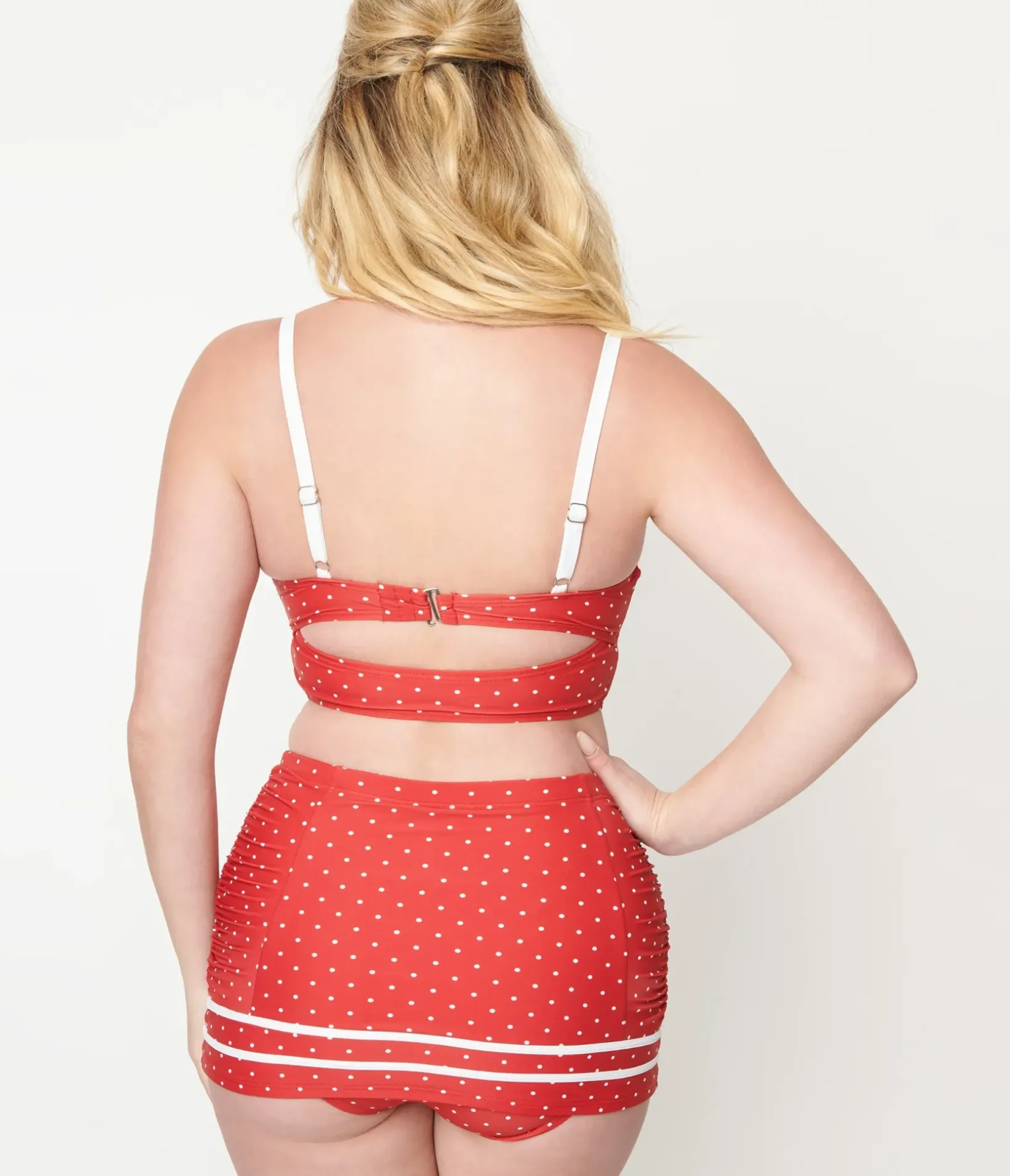Unique Vintage Swim Bottoms|Two Piece Swim>Red & White Pin Dot Sailor Swim Bottom