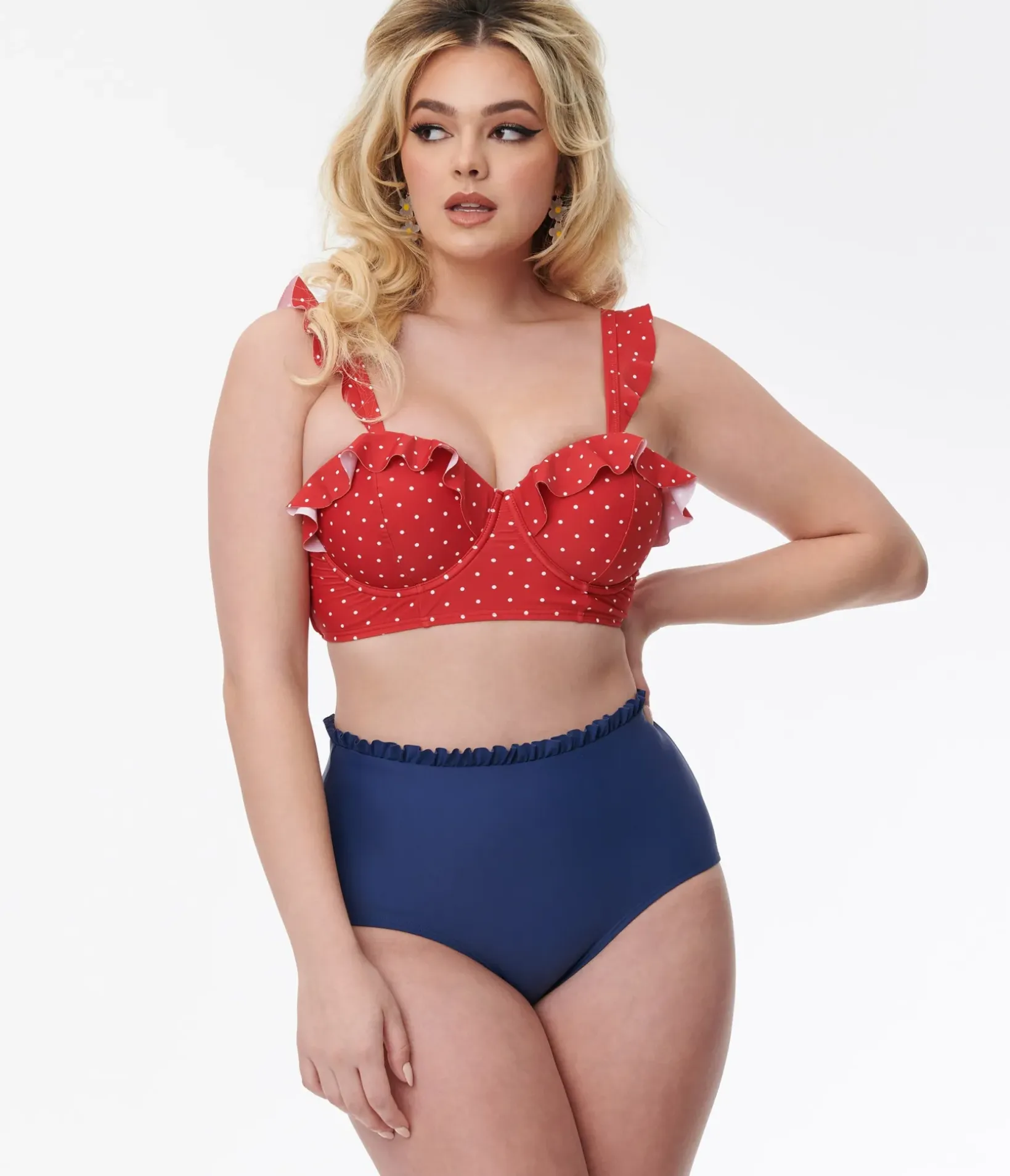 Unique Vintage Swim Tops|All Things Red>Red & White Pin Dot Southampton Swim Top