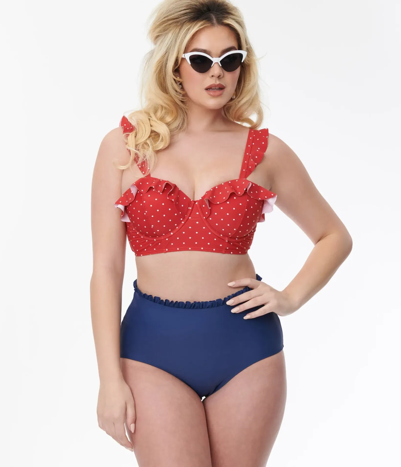 Unique Vintage Swim Tops|All Things Red>Red & White Pin Dot Southampton Swim Top