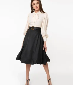 Unique Vintage Skirts|All Things Black>Retro Style Black High Waist Vivien Swing Skirt