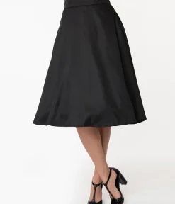 Unique Vintage Skirts|All Things Black>Retro Style Black High Waist Vivien Swing Skirt