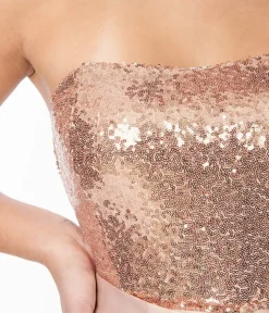 Unique Vintage Rompers & Jumpsuits>Rose Gold Sequin Flare Jumpsuit