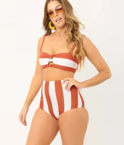Unique Vintage Swim Bottoms|Two Piece Swim>Rust & White Stripe Louise Swim Bottom